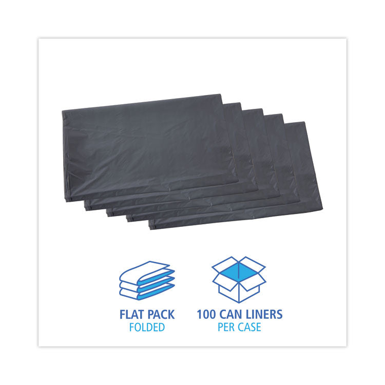 Linear Low Density Industrial Can Liners, 45 gal, 1.1 mil, 40" x 46", Gray, Flat Pack, 100/Carton
