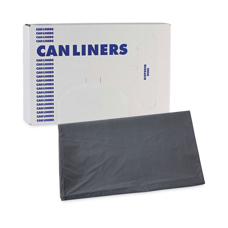 Linear Low Density Industrial Can Liners, 45 gal, 1.1 mil, 40" x 46", Gray, Flat Pack, 100/Carton