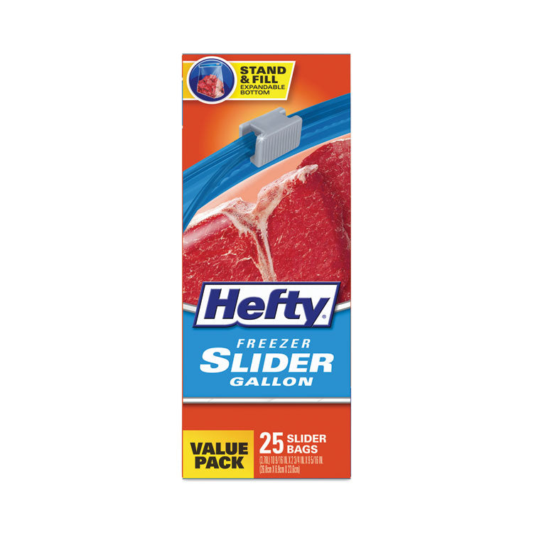 Slider Stand and Fill Freezer Storage Bags, 1 gal, 10.56" x 11", Clear, 25 Bags/Box, 9 Boxes/Carton