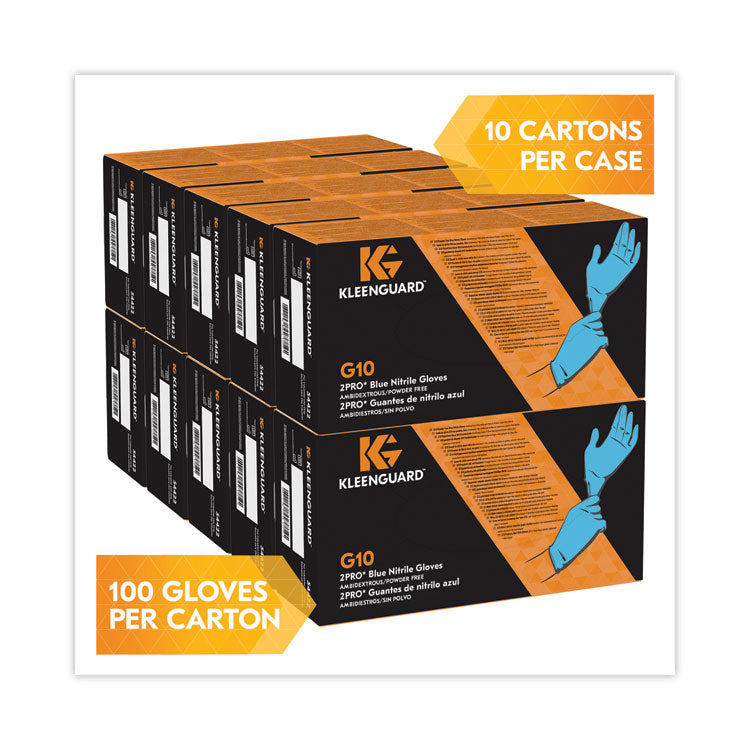 G10 2PRO Nitrile Gloves, Powder-Free, Medium, 6 mil Thick, 9.5" Long, Blue, 100/Box, 10 Boxes/Carton