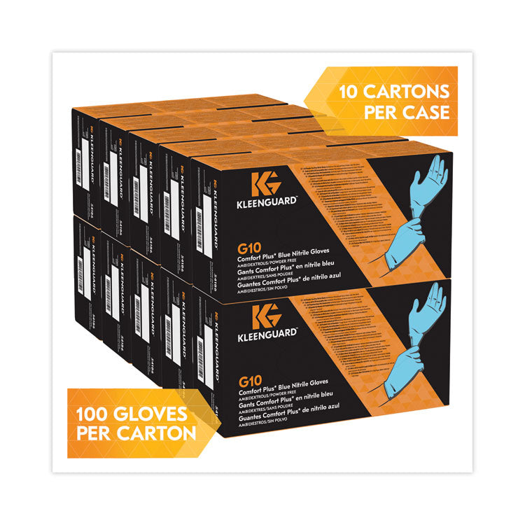 G10 Comfort Plus Blue Nitrile Gloves, Powder-Free, Small, 4 mil Thick, 9.5" Long, Light Blue, 100/Box, 10 Boxes/Carton