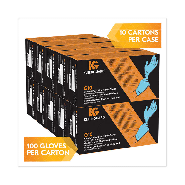 G10 Comfort Plus Blue Nitrile Gloves, Powder-Free, Medium, 4 mil Thick, 9.5" Long, Light Blue, 100/Box, 10 Boxes/Carton