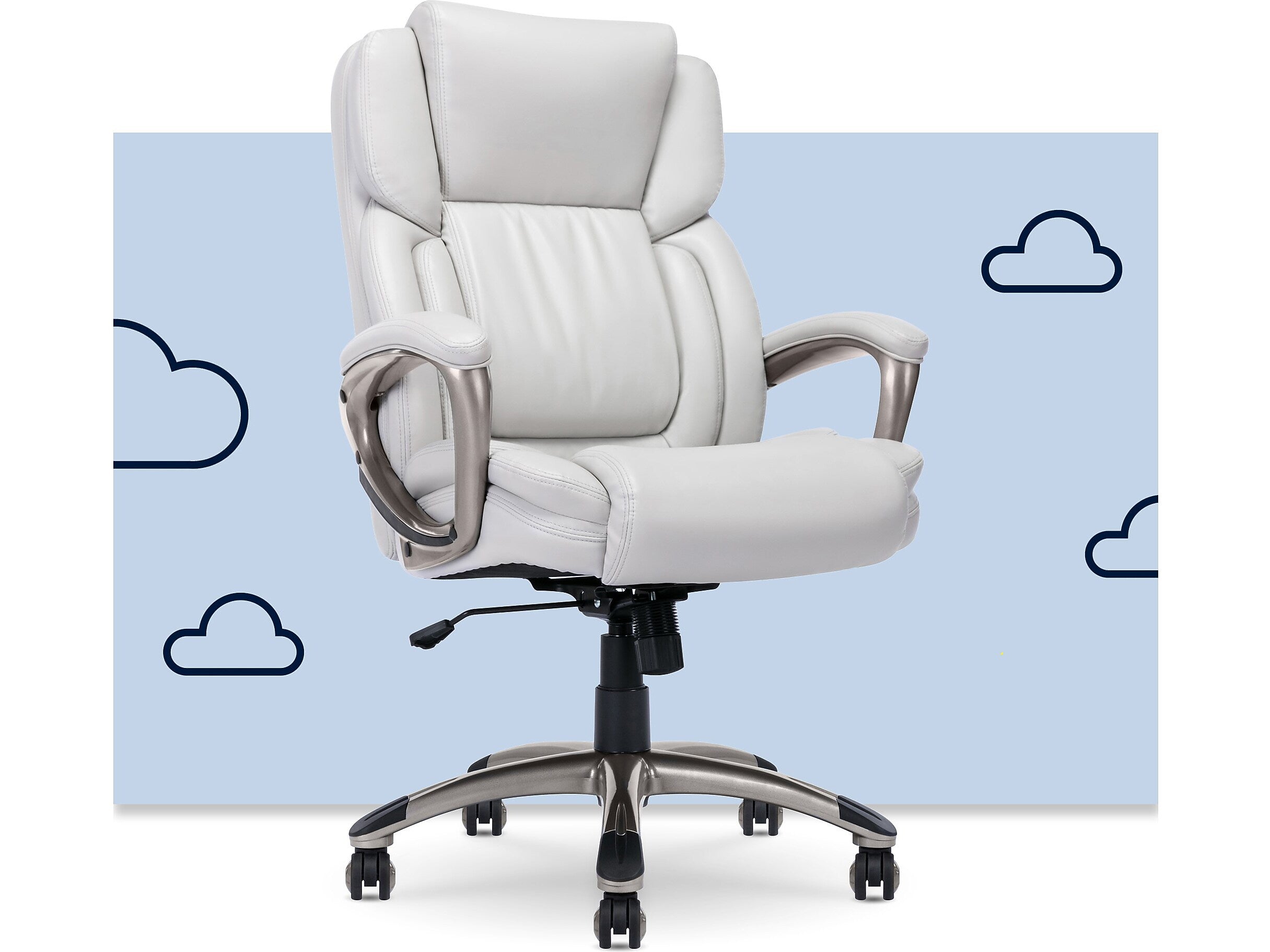 Serta Garret Ergonomic Bonded Leather Swivel Executive Chair, White (43520G)
