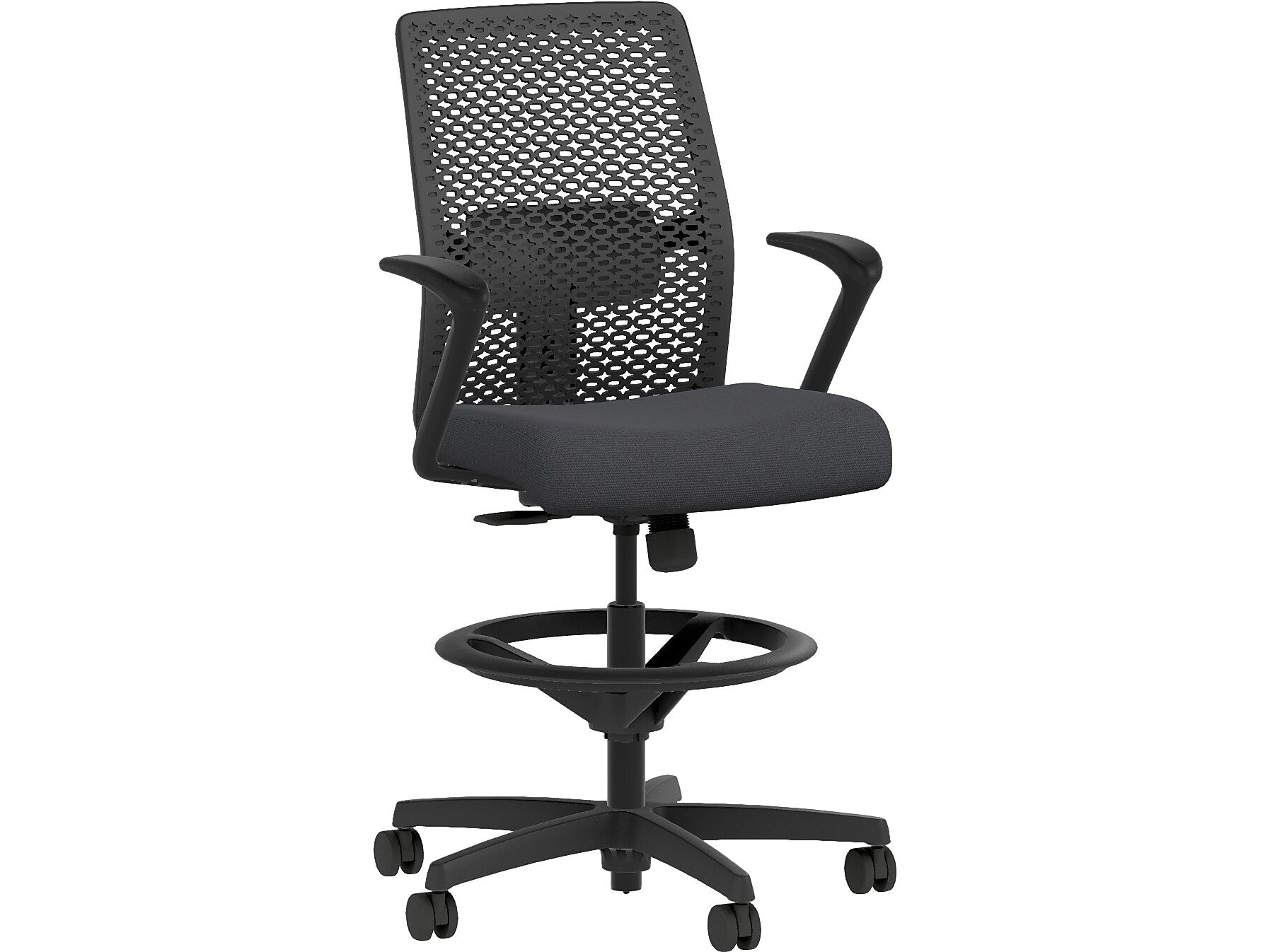 HON Ignition 2.0 ReActiv Back Vinyl Task Stool with Footrest and Lumbar Support, Black  (HITSRA.S0.F.H.0S.SX23.BL.SB.T)