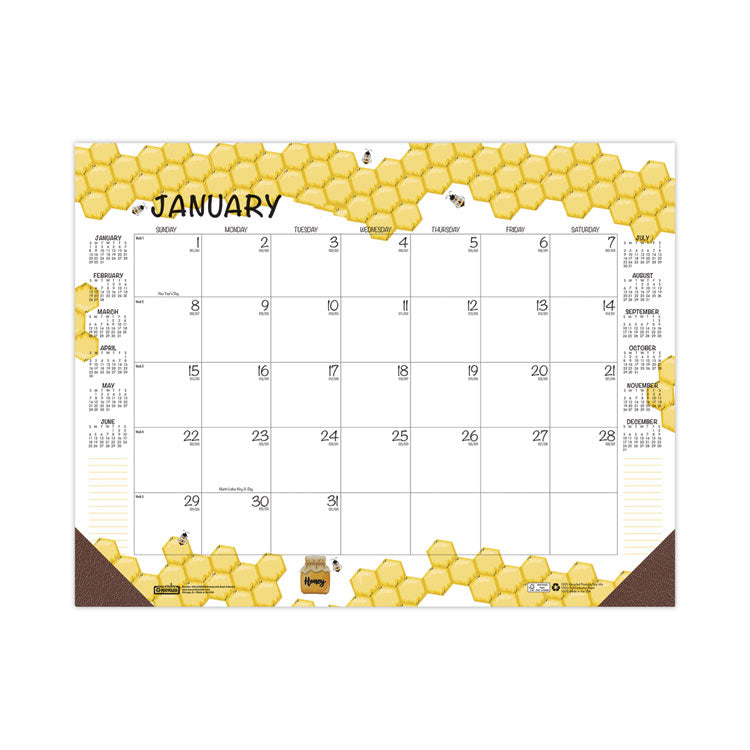 Recycled Honeycomb Desk Pad Calendar, Honeycomb Artwork, 18.5 x 13, White/Multicolor Sheets, 12-Month (Jan to Dec): 2025