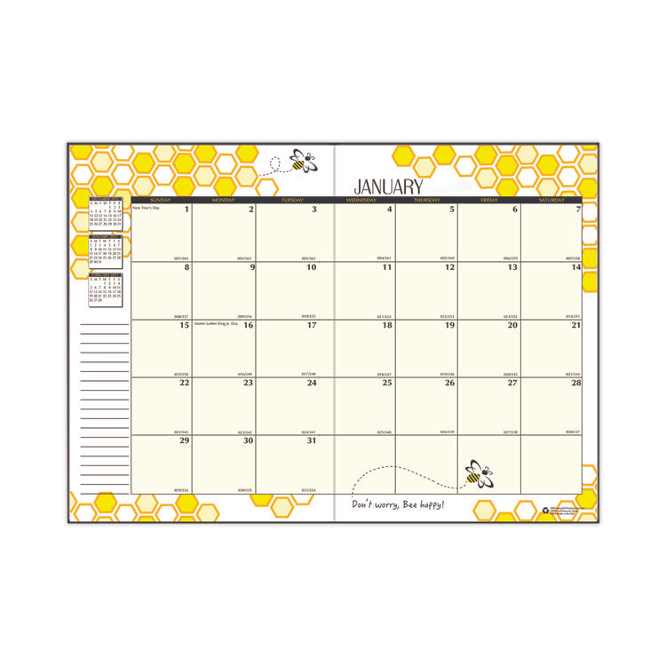 Recycled Honeycomb Monthly Planner, Honeycomb Artwork, 11 x 7, Black/Gold Cover, 12-Month (Jan to Dec): 2025