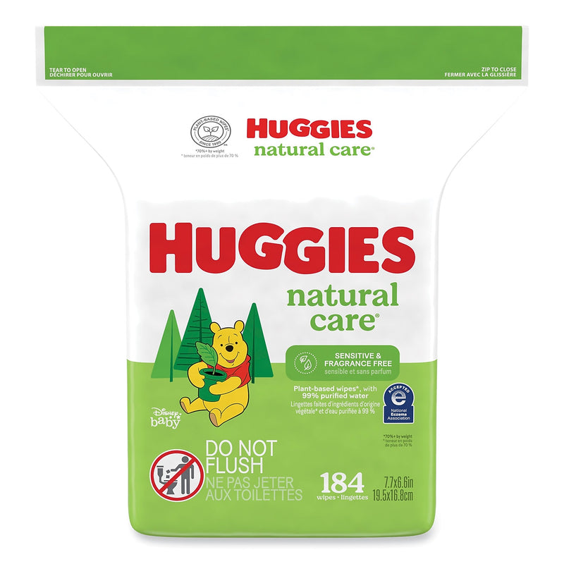 Huggies Natural Care Sensitive Baby Wipes, 1-Ply, Unscented, White, 184 Wipes/Pack, 3 Packs/Carton (31816)
