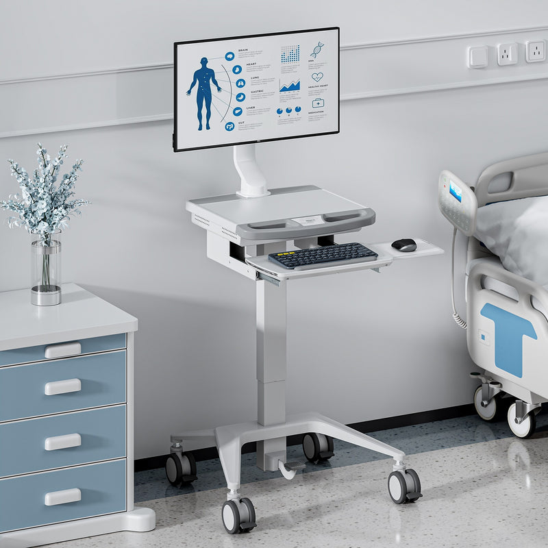 Mount-It! MedHub Mobile Medical Cart Workstation with Monitor Mount and Locking Caster Wheels, White/Grey (MI-16015)