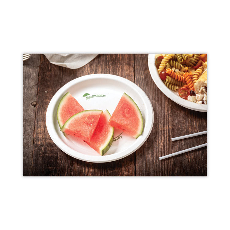 EarthChoice Pressware Compostable Dinnerware, Plate, Paper, 9" dia, White, 450/Carton