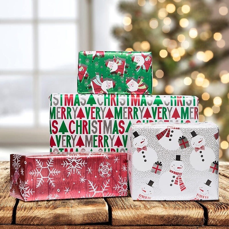 JAM Paper Christmas Wrapping Paper, 25 Sq. ft. x 30", Red Ho Ho Ho Santa Set, 4 Rolls/Pack (165F4reHoS)