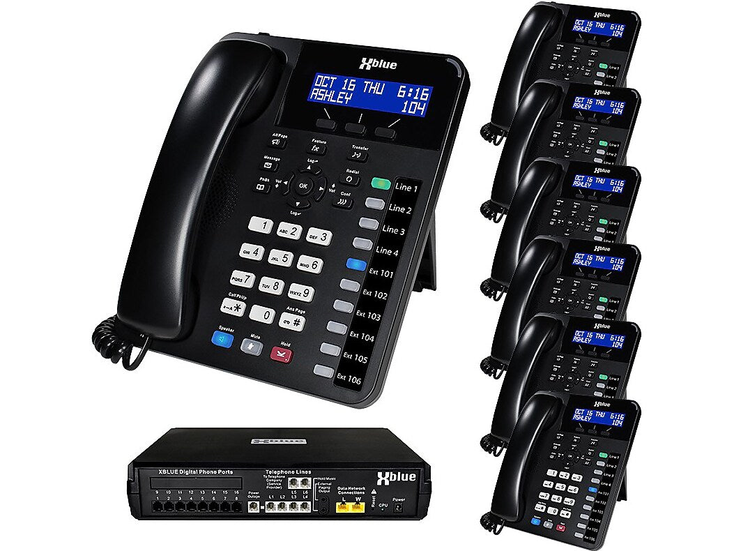 XBLUE X16 Plus 6-Line Corded Conference Telephone Bundle, Black (X16plus-XD10-4x7)