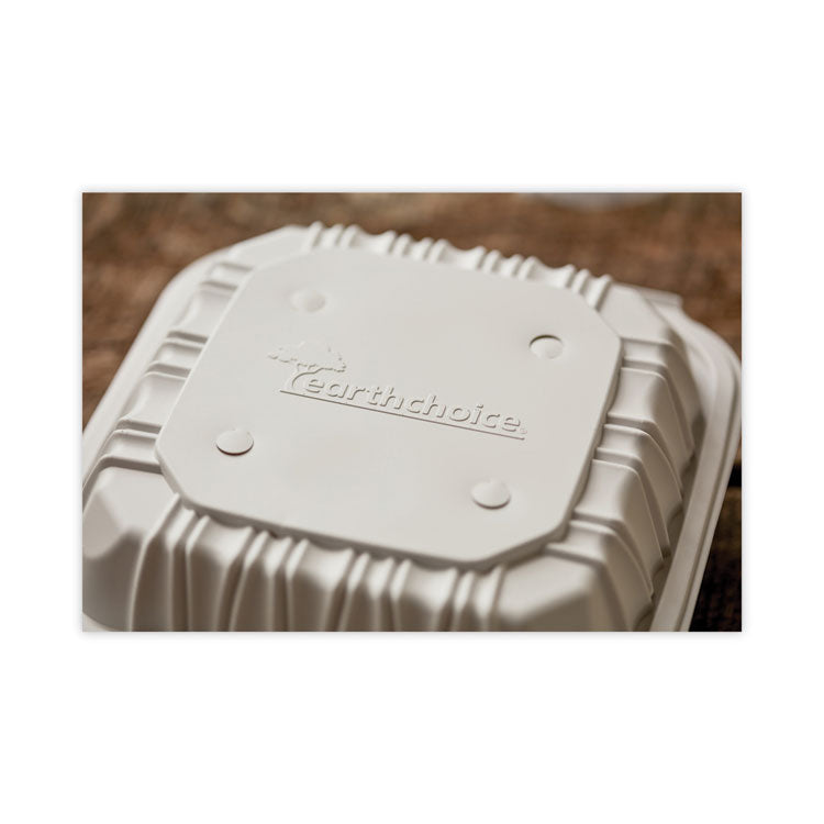 EarthChoice Vented Microwavable MFPP Hinged Lid Container, 3 Compartments, 8.5 x 8.5 x 3.1, White, Plastic, 146/Carton
