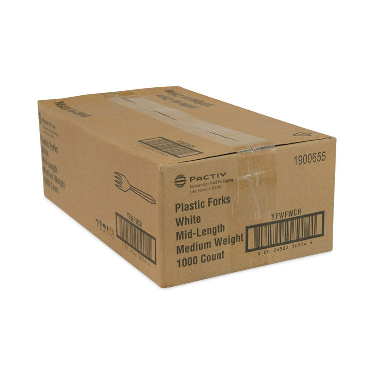Fieldware Cutlery, Mediumweight Fork, Plastic, White, 1,000/Carton