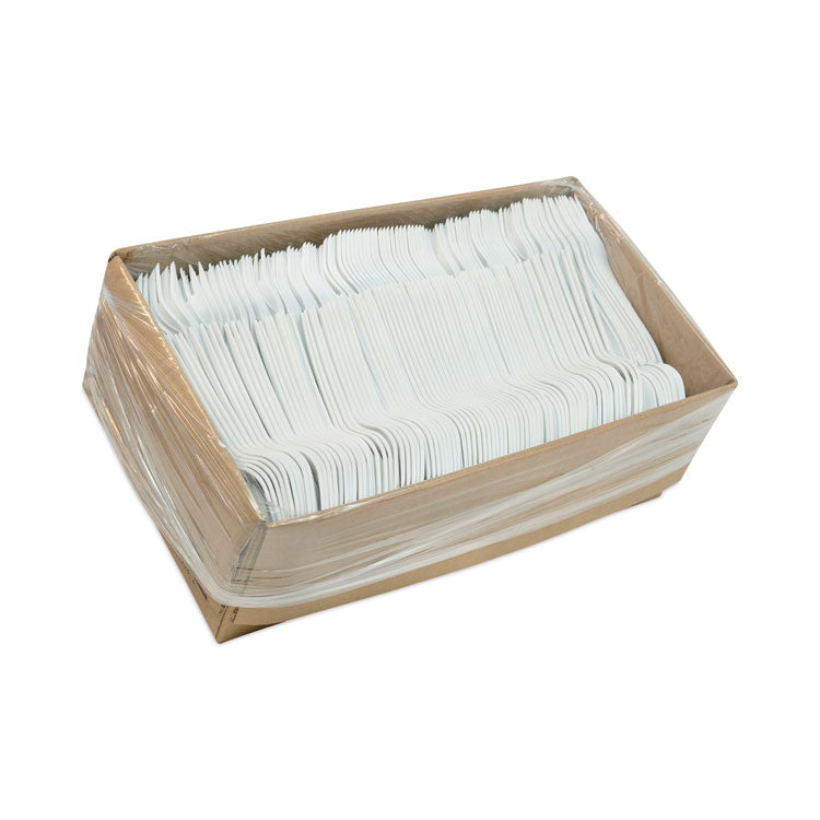 Fieldware Cutlery, Mediumweight Fork, Plastic, White, 1,000/Carton