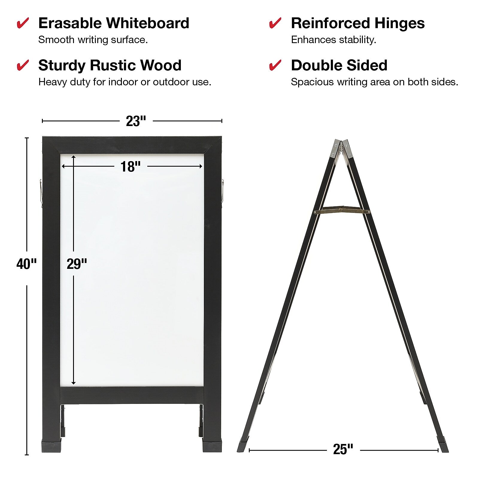 Excello Global Products Indestructible A-Frame Whiteboard, 40" x 22", Black (EGP-HD-0538-BK)