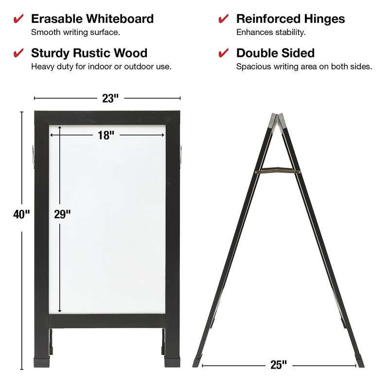 Excello Global Products Indestructible A-Frame Whiteboard, 40" x 22", Black (EGP-HD-0538-BK)