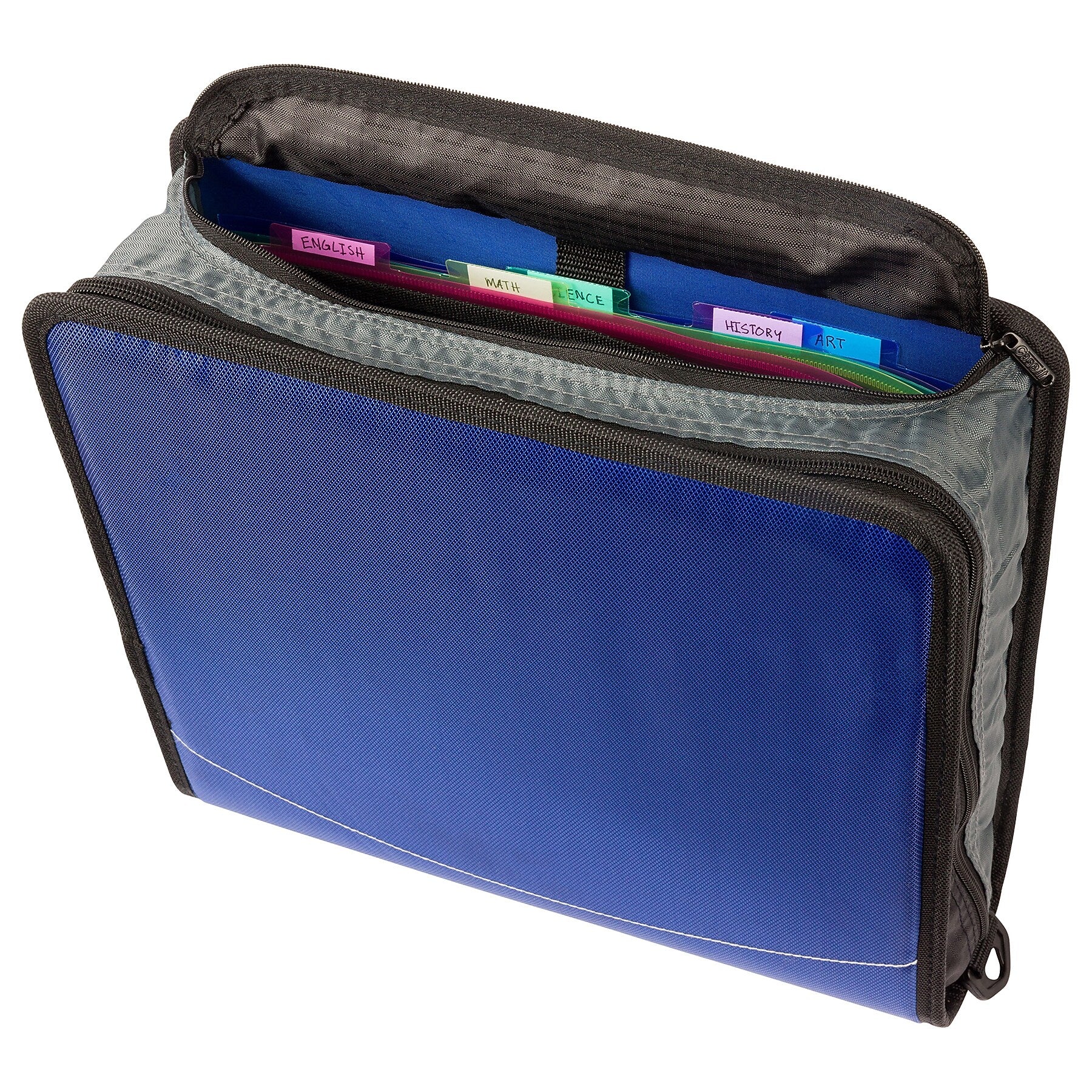 Case It Mighty Zip Tab 3" 3-Ring Zipper Binders, Blue (D-146-BLUE)