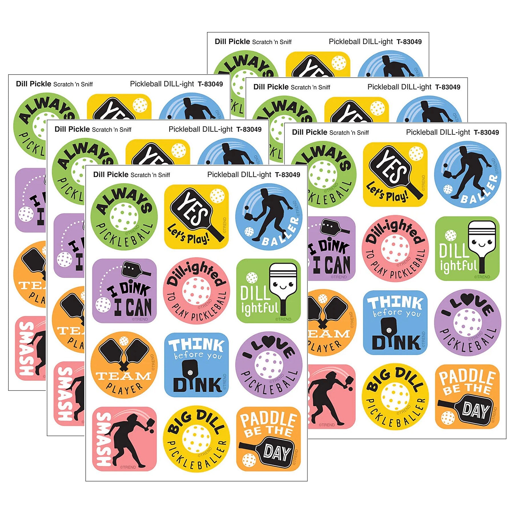 Trend Enterprises Pickleball Pride Dill Pickle Scent Scratch 'n Sniff Stinky Stickers, Multicolored, 48/Pack, 6 Packs/Bundle