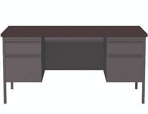 Alera 60"W Double Pedestal Desk, Mahogany/Charcoal (ALEHSD6030CM)