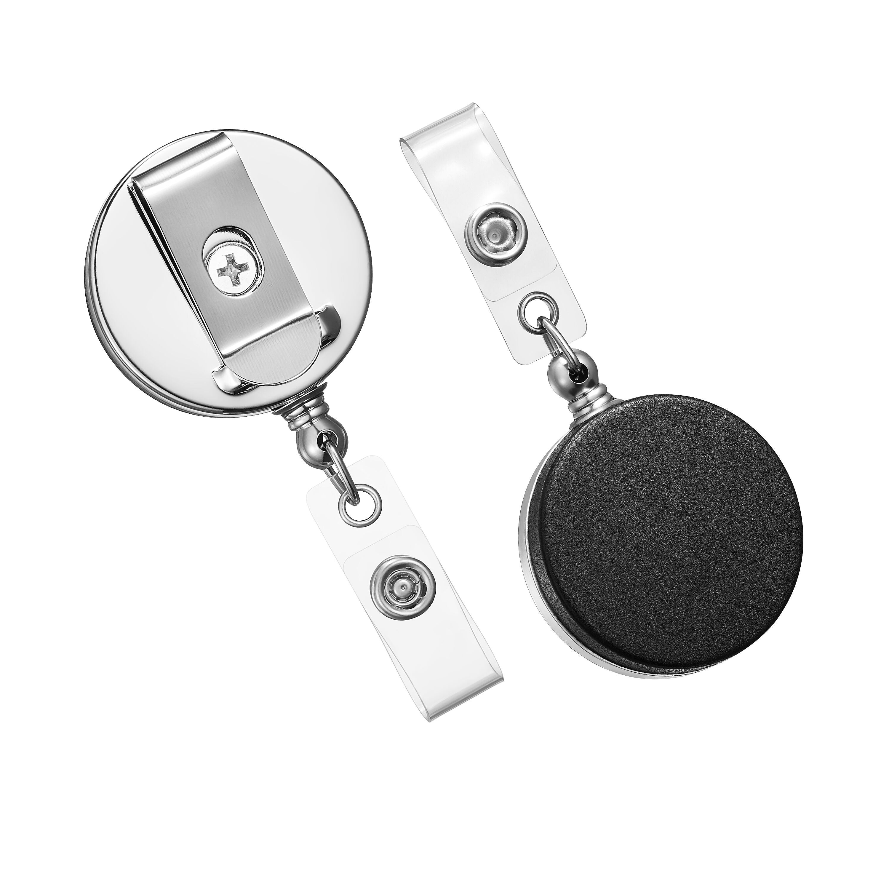 Staples Heavy-Duty Badge Reels, 30" Retractable Cord Length, Metal, Black, 5/Pack (37870)
