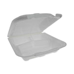Vented Foam Hinged Lid Container, Dual Tab Lock Economy, 3 Compartments, 9.13 x 9 x 3.25, White, 150/Carton