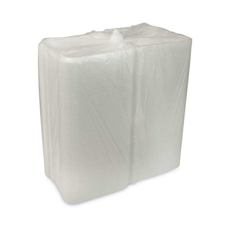 Vented Foam Hinged Lid Container, Dual Tab Lock, 3 Compartments, 9.13 x 9 x 3.25, White, 150/Carton
