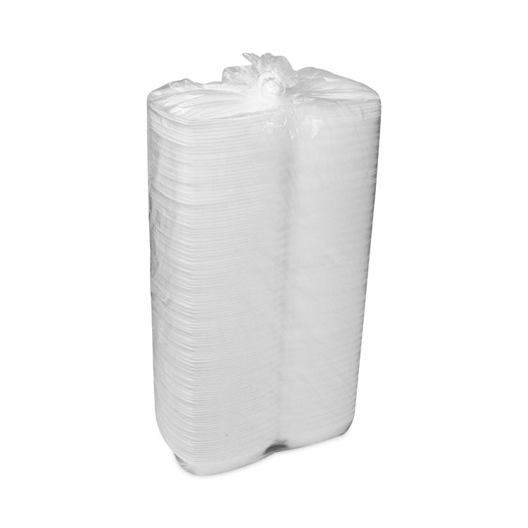 Foam Hinged Lid Container, Single Tab Lock, 6.38 x 6.38 x 3, White, 500/Carton