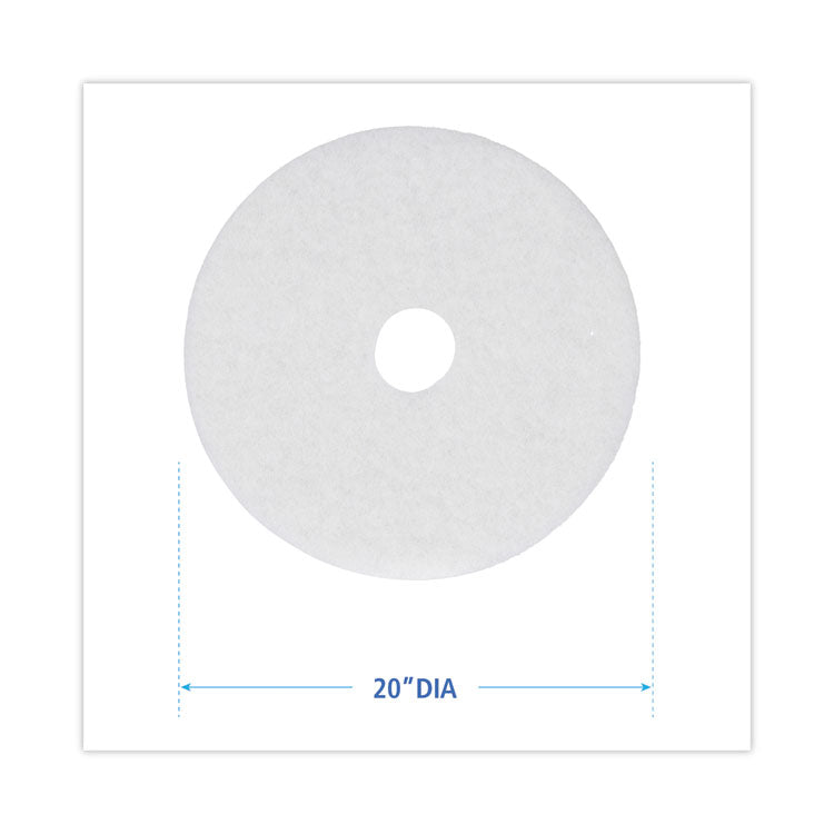 Polishing Floor Pads, 20" Diameter, White, 5/carton