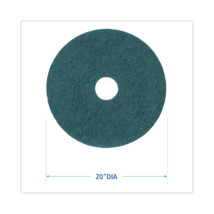 Heavy-Duty Scrubbing Floor Pads, 20" Diameter, Green, 5/carton