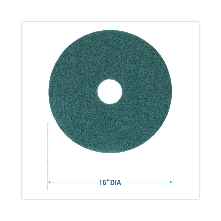Heavy-Duty Scrubbing Floor Pads, 16" Diameter, Green, 5/carton
