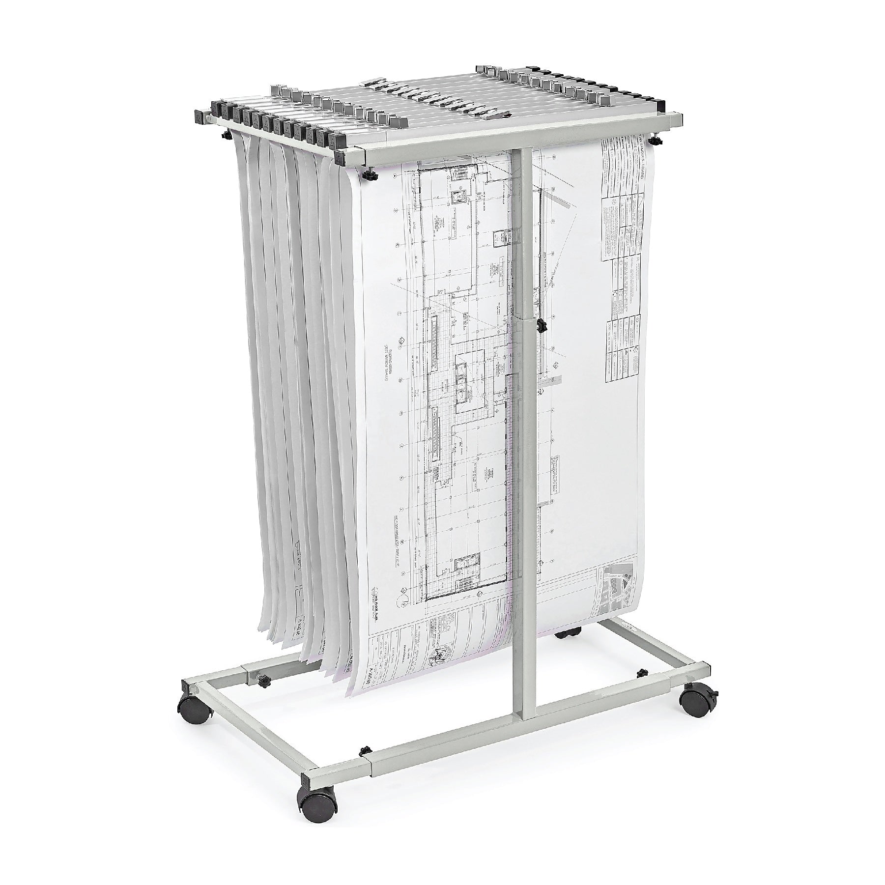 AdirOffice Steel Mobile Blueprint Storage File Storage Cart with (12) 30" Hanging Clamps, Gray (614-6036)