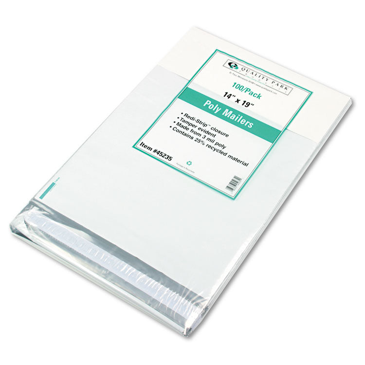 Redi-Strip Poly Mailer, #6, Square Flap, Redi-Strip Adhesive Closure, 14 x 19, White, 100/Pack