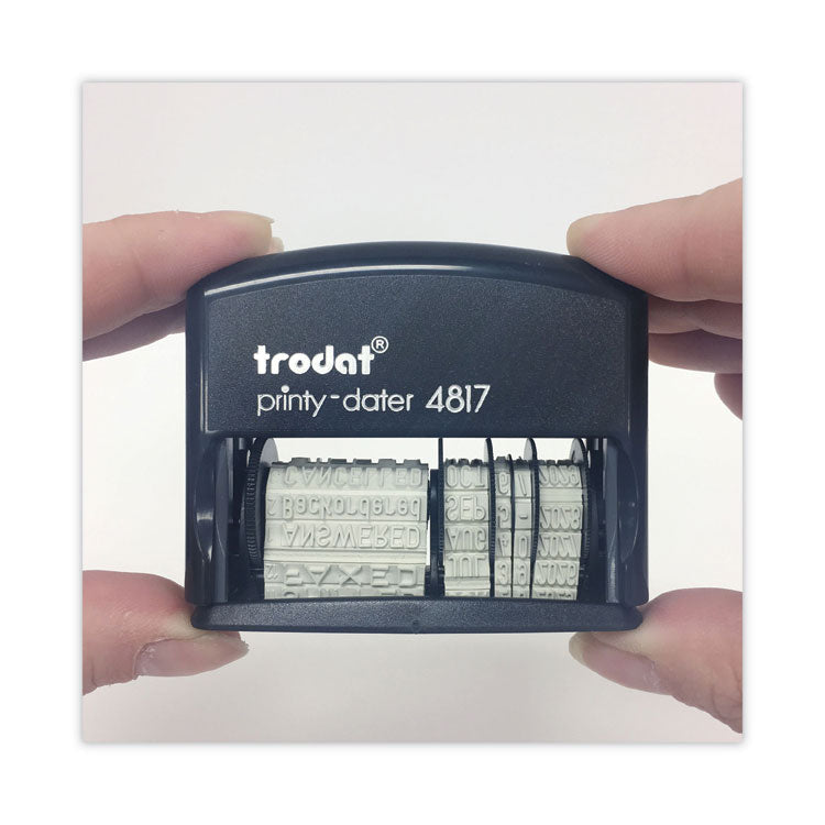 Printy Economy 12-Message Date Stamp, Self-Inking, 2" x 0.38", Black