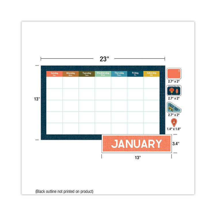 Calendar Bulletin Board Sets, 123-Piece Set, Let's Explore, 23" x 13", Multicolor