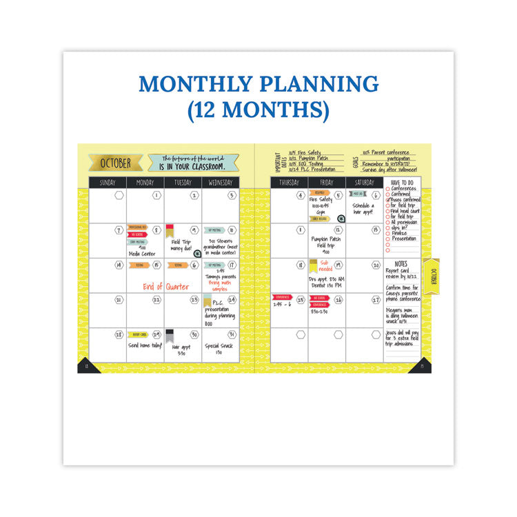 Teacher Planner, Weekly/Monthly, Two-Page Spread (Seven Subjects), Two-Page Spread (One Month), 11 x 8.5, Multicolor Cover