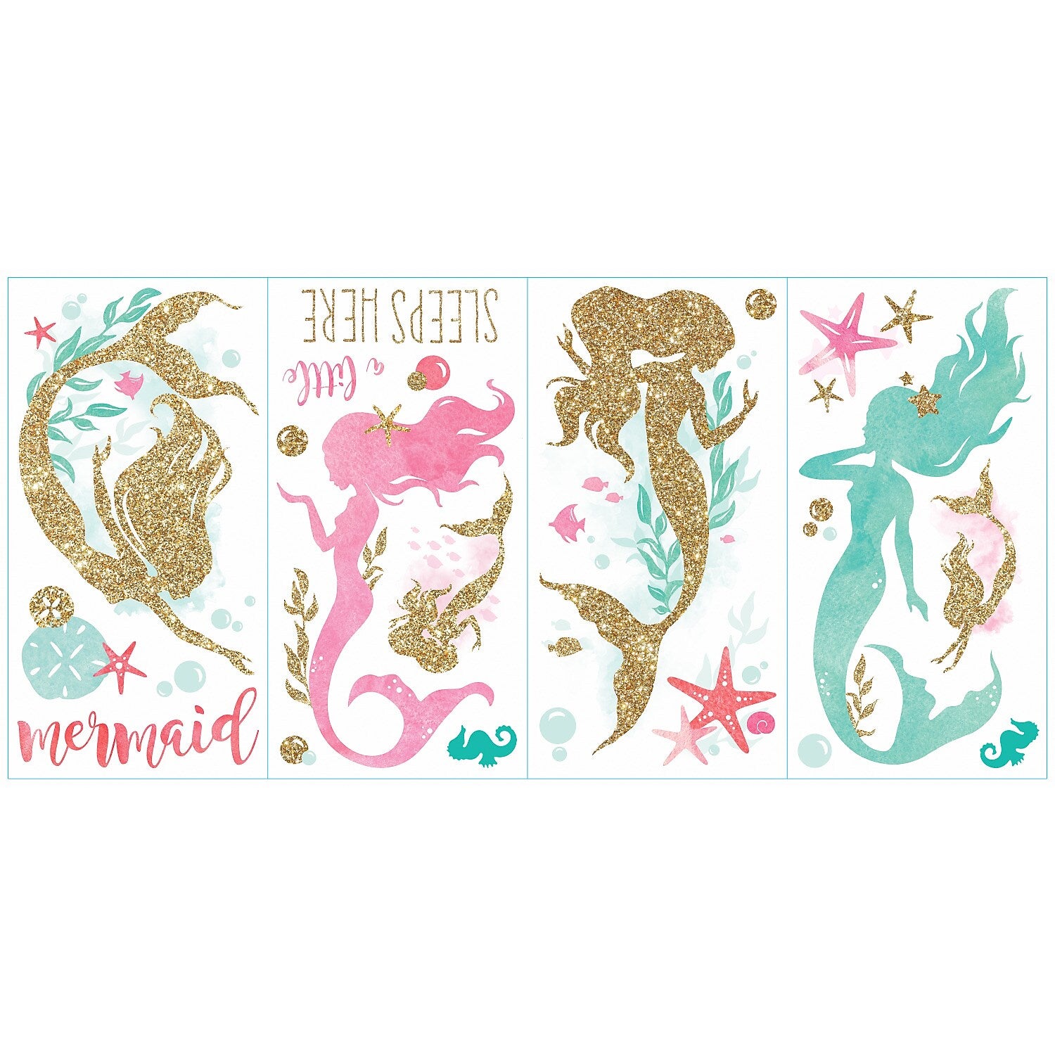 York Wallcoverings Mermaid With Gltter Children's Decals, Fantasy (RMK3562SCS)