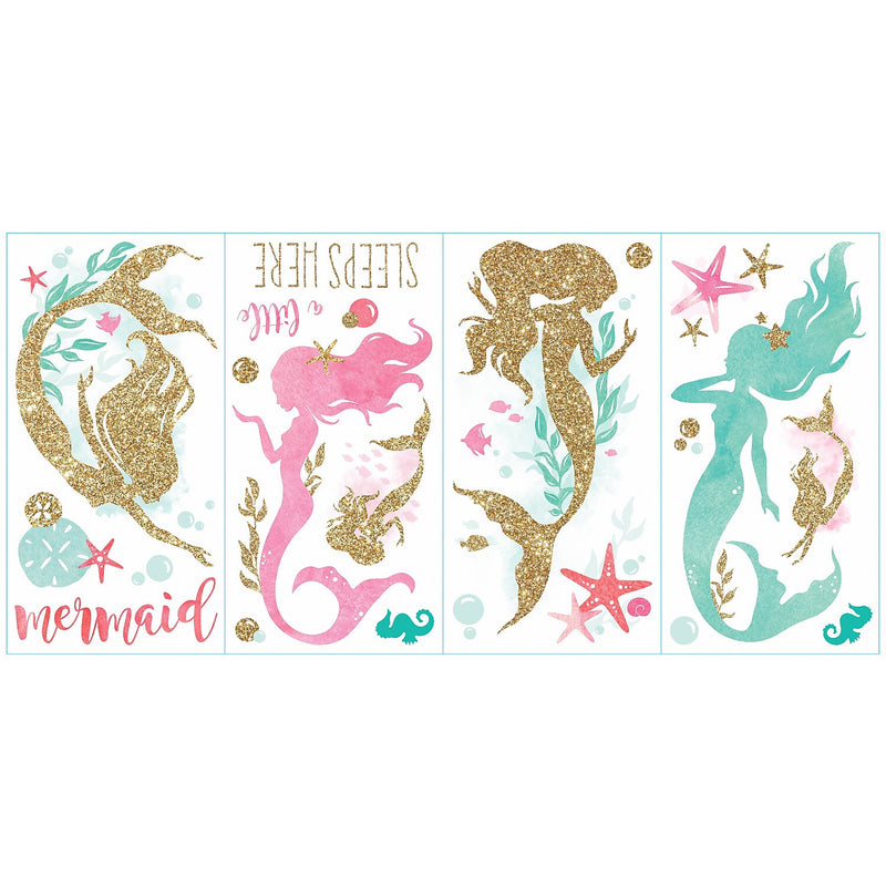 York Wallcoverings Mermaid With Gltter Children's Decals, Fantasy (RMK3562SCS)