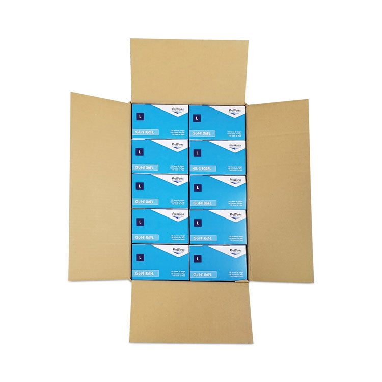ProWorks Exam Grade Disposable Nitrile Gloves, Powder-Free, Large, 5.5 mil Thick, 9.5" Long, Blue, 100/Box, 10 Boxes/Carton