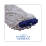 Cut-End Lie-Flat Mop Head, Rayon, 16oz, White, 12/carton