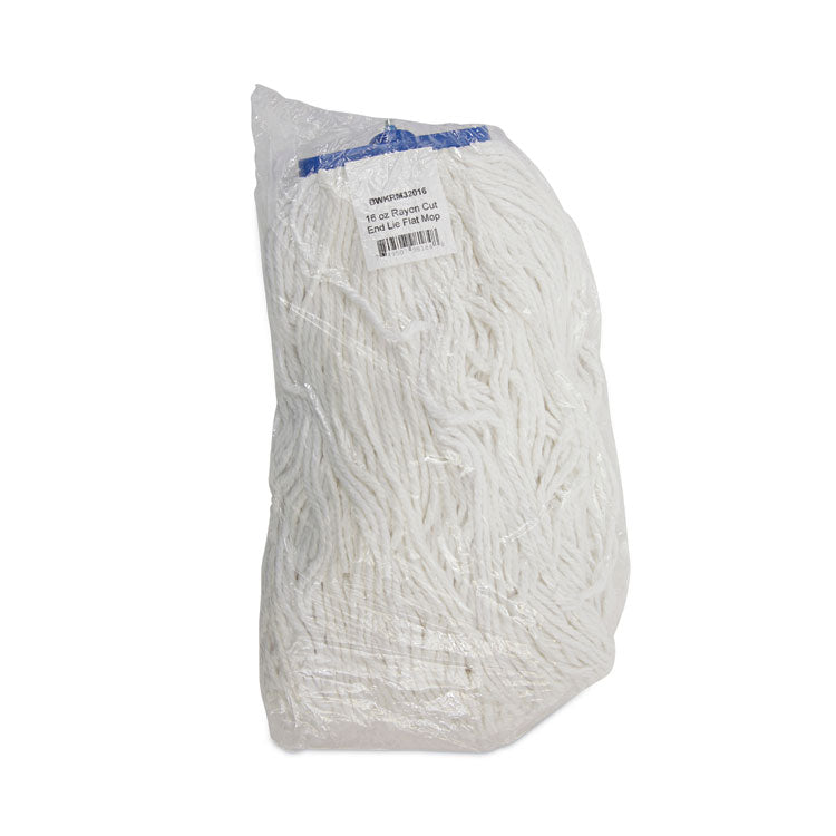 Cut-End Lie-Flat Mop Head, Rayon, 16oz, White, 12/carton