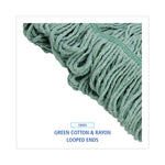 Narrowband Looped-End Mop Head, Premium Standard Head, Cotton/Rayon Fiber, Medium, Green, 12/Carton