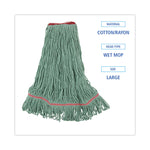 Narrowband Looped-End Mop Head, Premium Standard Head, Cotton/Rayon Fiber, Large, Green