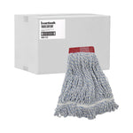 Mop Head, Floor Finish, Wide, Rayon/polyester, Large, White/blue, 12/carton