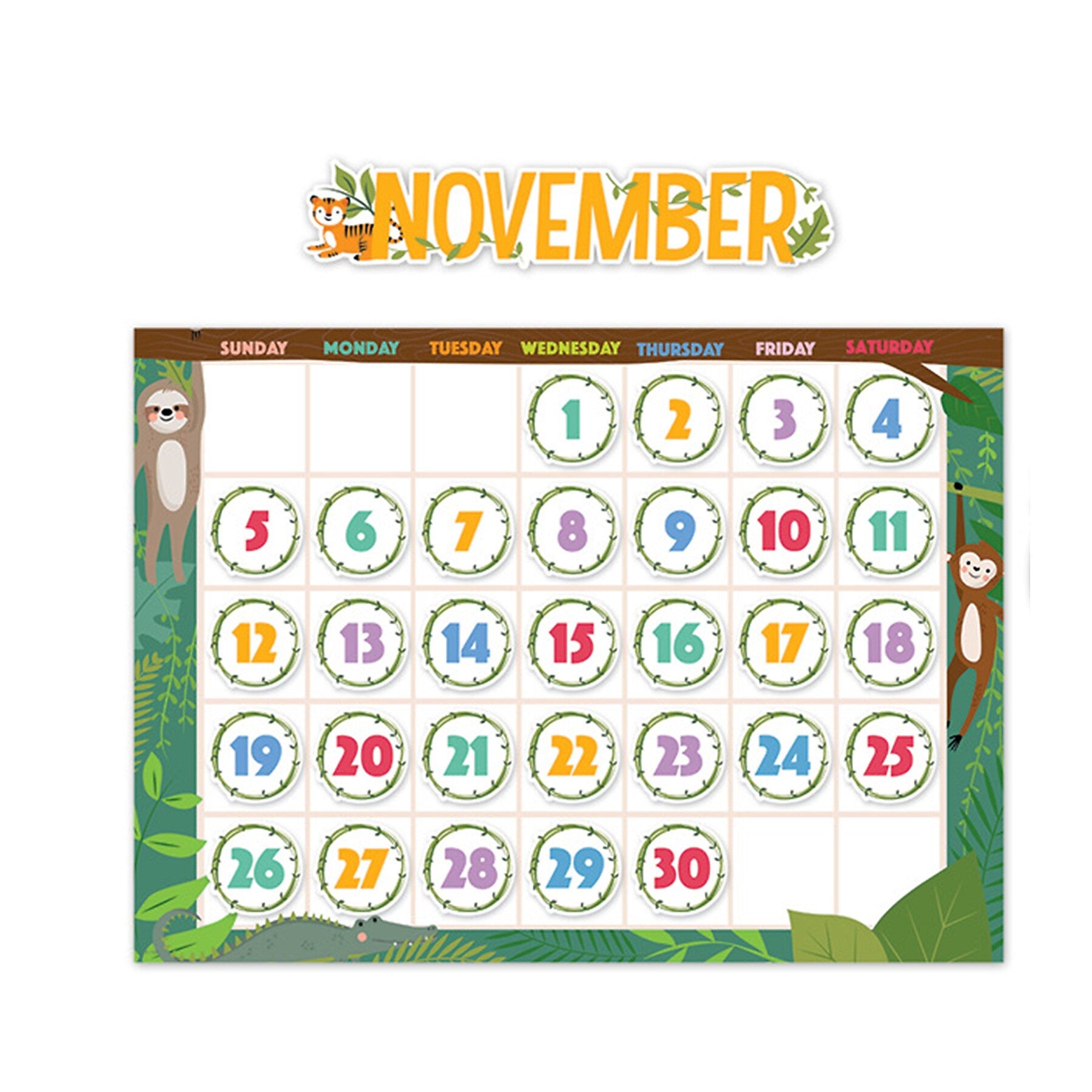 Creative Teaching Press Jungle Friends Calendar Set Bulletin Board, 67 Pieces/Set (CTP10919)