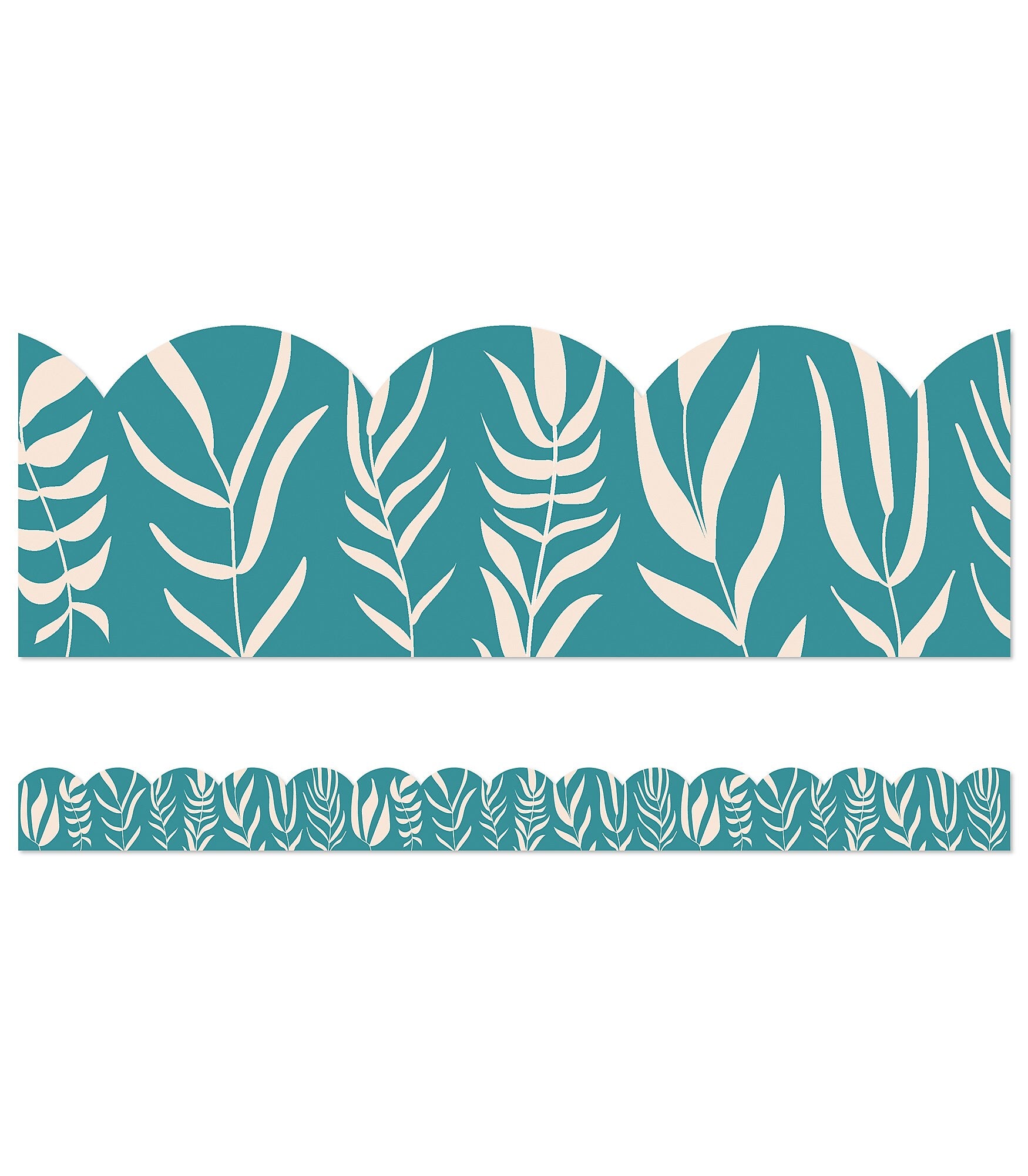 Carson Dellosa Scalloped Border Strips 3" x 3', Teal with Leaves, 13/pack (108522)