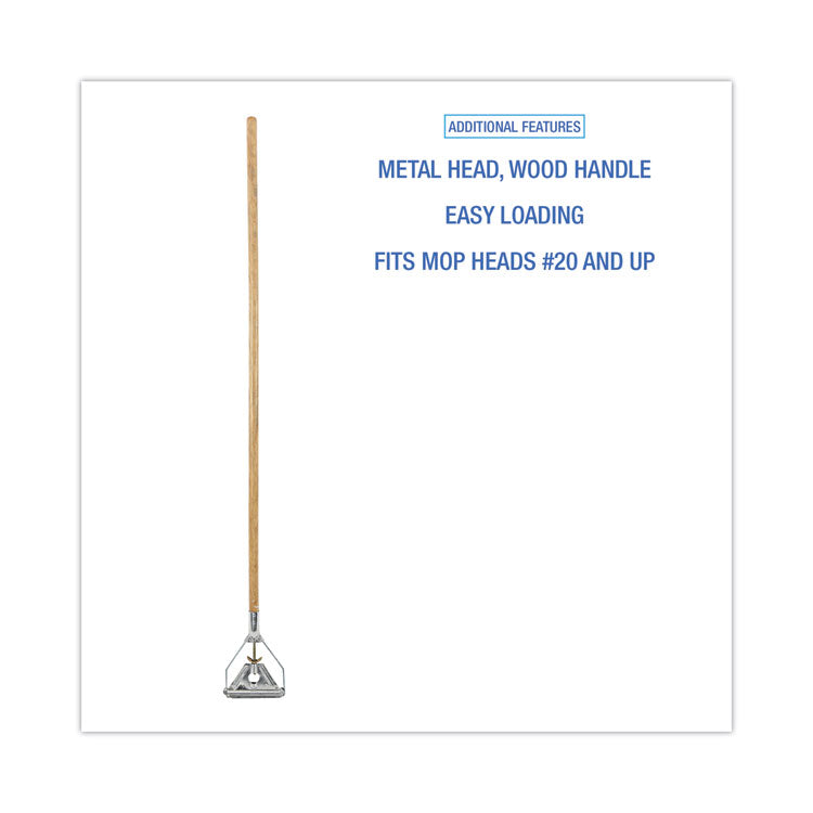 Quick Change Metal Head Wooden Mop Handle, Junior, 0.88" dia x 54", Natural