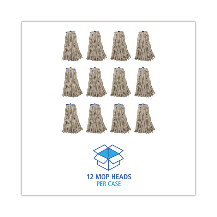 Cut-End Lie-Flat Wet Mop Head, Cotton, 16oz, White, 12/carton