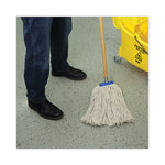 Mop Head, Economical Lie-Flat Head, Cotton Fiber, 20 oz, White, 12/Carton