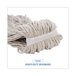 Mop Head, Economical Lie-Flat Head, Cotton Fiber, 32oz, White, 12/carton
