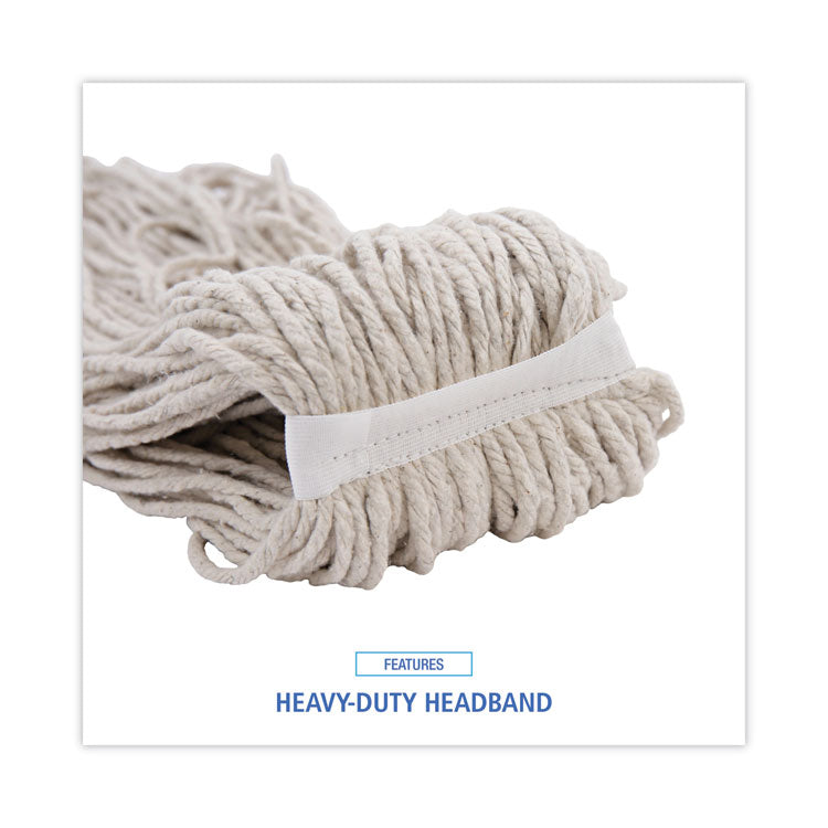 Mop Head, Economical Lie-Flat Head, Cotton Fiber, 32oz, White, 12/carton